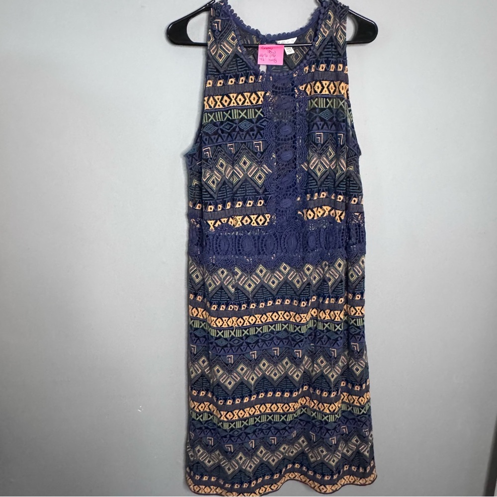 Cato Geometric Navy and Yellow Midi Dress